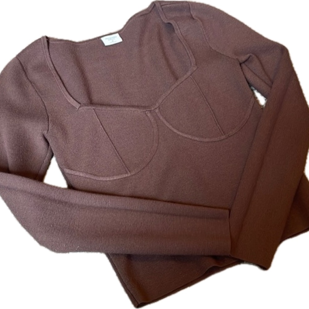 Albercrombie & Fitch Brown Bustier Cup, Long Sleeve Knit Crop Top size SM (G)